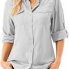 Womens UPF 50+ UV Sun Protection Safari Shirts Long Sleeve Outdoor Cool Quick Dry Fishing Hiking Gardening Shirts