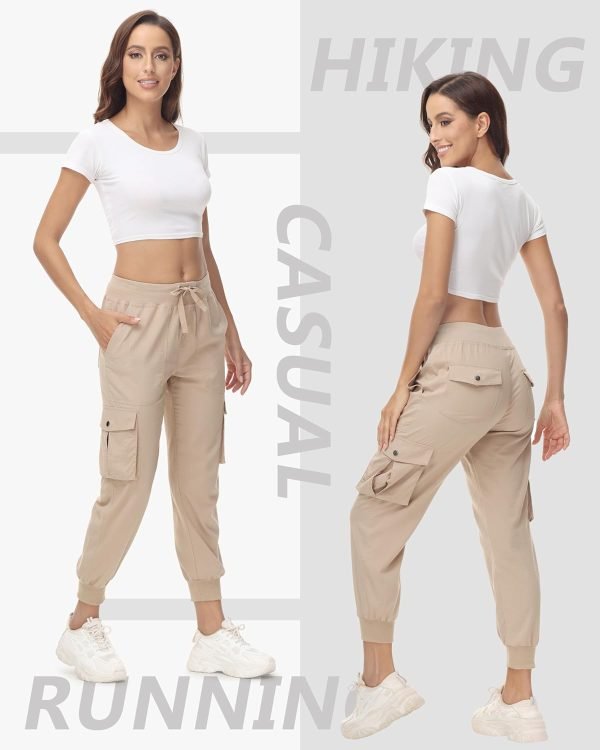 Women's Cargo Hiking Pants Quick Dry Lightweight Elastic Waist Button Pockets Joggers Athletic Sweatpants Travel Casual