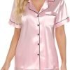 Womens Silk Satin Pajamas Set Button Down Pj Sets Short Sleeve Sleepwear Set S-XXl
