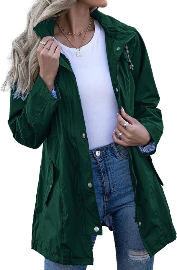 Rain Jacket Women Striped Lined Hooded Lightweight Raincoat Outdoor Waterproof Windbreaker