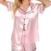 Womens Silk Satin Pajamas Set Button Down Pj Sets Short Sleeve Sleepwear Set S-XXl