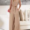 71CN8JMcX6L._AC_SL1500 Women's Summer 2 Piece Outfits 2024 Cap Sleeve V Neck Belted Crop Tops Wide Leg Pant Sets Casual Tracksuit