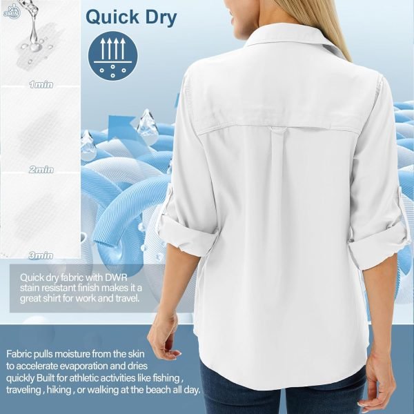 71E3eoxsFIL._AC_SL1500 Women's UPF 50 Long Sleeve UV Sun Protection Safari Shirts Outdoor Quick Dry Fishing Hiking Travel Shirts