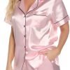 Womens Silk Satin Pajamas Set Button Down Pj Sets Short Sleeve Sleepwear Set S-XXl