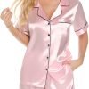 Womens Silk Satin Pajamas Set Button Down Pj Sets Short Sleeve Sleepwear Set S-XXl