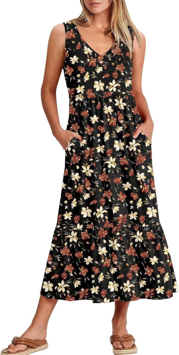 71ODtBrhNlL._AC_SL1500 ANRABESS Women's Summer Casual Sleeveless V Neck Swing Dress Fit & Flare Flowy Tiered Maxi Beach Sundress with Pockets