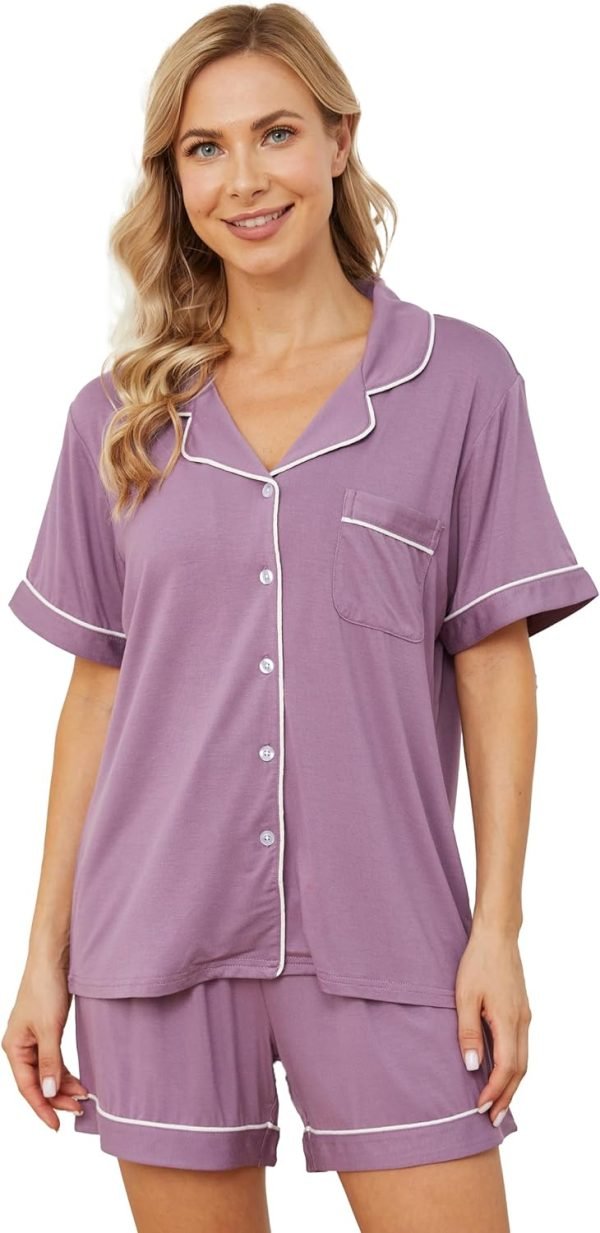 Womens Pajama Sets Short Sleeve Sleepwear Soft Button Down Nightwear Lounge Pj Set XS-XXL