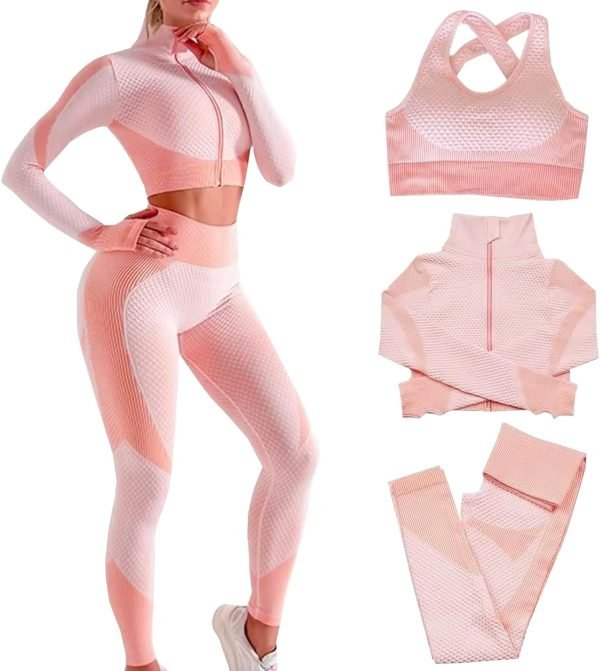 71V4IEd3JhL._AC_SL1500 Women's 3 Piece Outfits Tracksuit Workout Set Sports Bra High Waist Yoga Gym Leggings and Crop Top