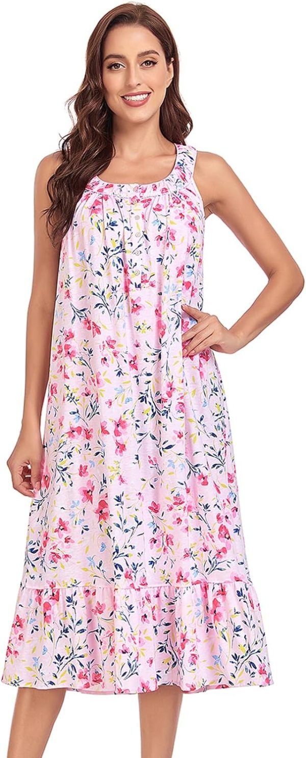 Cotton Nightgown for Women Sleeveless Loungewear Comfy Soft Sleepwear Long Sleepdress Loose Full Length Nightdress