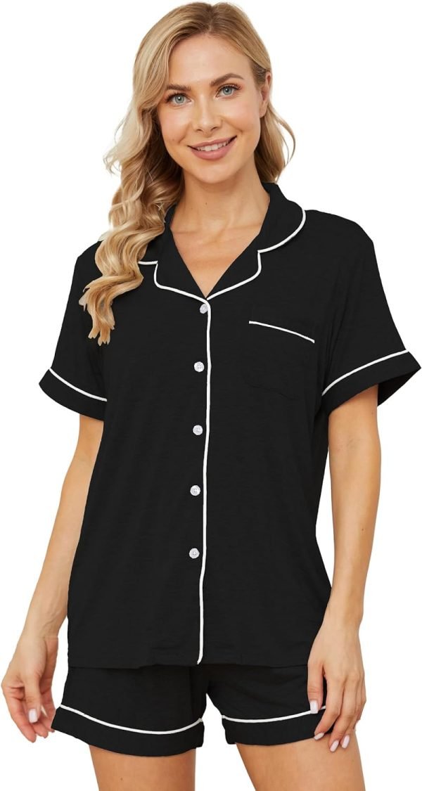 Womens Pajama Sets Short Sleeve Sleepwear Soft Button Down Nightwear Lounge Pj Set XS-XXL