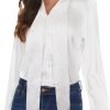 Womens Satin Solid Blouse Bow Tie Neck Button Down Shirts Long Sleeve Office Work Blouses Dressy Tops for Ladies Casual