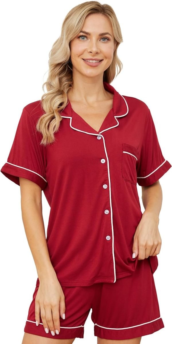 Womens Pajama Sets Short Sleeve Sleepwear Soft Button Down Nightwear Lounge Pj Set XS-XXL