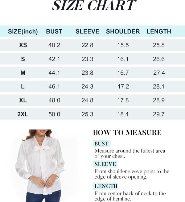 Womens Satin Solid Blouse Bow Tie Neck Button Down Shirts Long Sleeve Office Work Blouses Dressy Tops for Ladies Casual