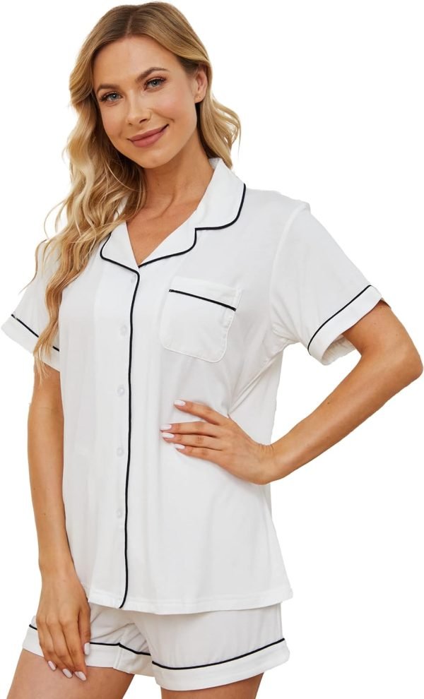 Womens Pajama Sets Short Sleeve Sleepwear Soft Button Down Nightwear Lounge Pj Set XS-XXL