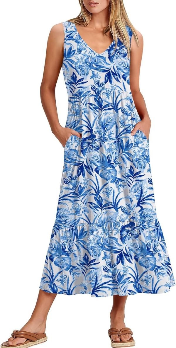 71lca84hF3L._AC_SL1500 ANRABESS Women's Summer Casual Sleeveless V Neck Swing Dress Fit & Flare Flowy Tiered Maxi Beach Sundress with Pockets