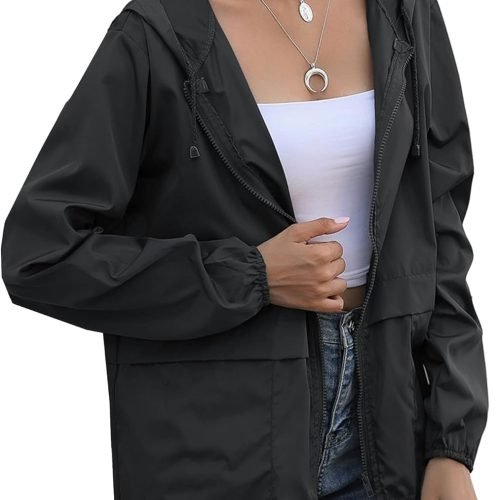 Women's Raincoats Windbreaker Rain Jacket Waterproof Lightweight Outdoor Hooded Trench Coats S-XXL