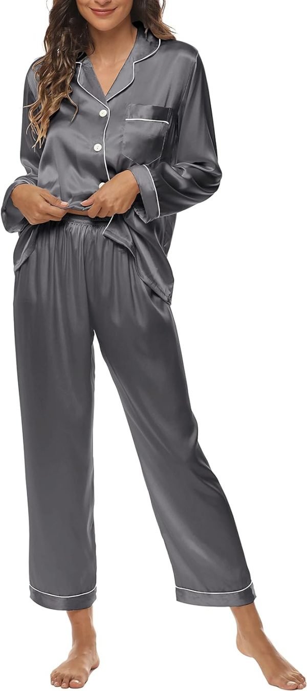 71wWDUYaR9L._AC_SL1500 Silk Satin Pajamas Set for Women 2 Piece Soft Long Sleeve Tops & Bottoms Sleepwear Pj Lounge Set S-XXL