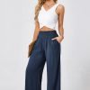 JASAMBAC Women's Capri Linen Wide Leg Pants Summer Boho Wide Leg Pants Smocked High-Rise Waist Casual Beach Pants with Pocket