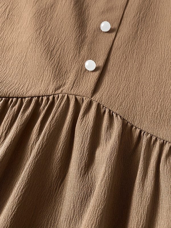 72c91d6aeed742734c73678905ebb617-1 Women's Elegant Skirt, Plus Size Solid Button Decor Elastic High Rise Ruffle Hem Swing Maxi Skirt