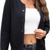 8174C04mtYL._AC_SL1500 Women's Crew Neck Button Down Long Sleeve Solid Knit Classic Cardigan Sweater