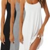 3 Pcs Women's Sleeveless Nightgown, Scoop Neck Pajama Dress Racerback Sleep Dress Sleeveless Nightdress Chemise