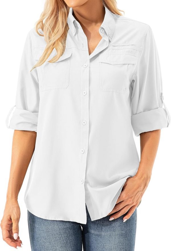Womens UPF 50+ UV Sun Protection Safari Shirts Long Sleeve Outdoor Cool Quick Dry Fishing Hiking Gardening Shirts