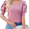 81JZw7dHXiL._AC_SL1500 Puff Short Sleeve Sweater Tops 2024 Spring Summer Trendy Square Neck Casual Pullover Sweaters T Shirts Blouses