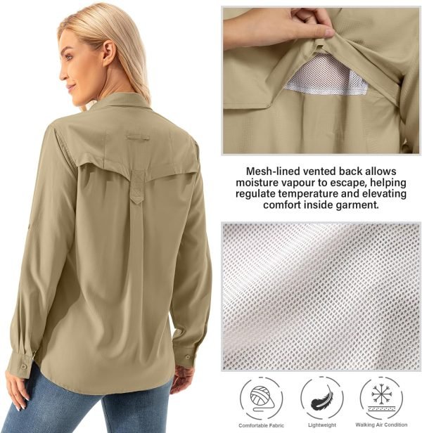 Womens UPF 50+ UV Sun Protection Safari Shirts Long Sleeve Outdoor Cool Quick Dry Fishing Hiking Gardening Shirts