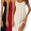 3 Pcs Women's Sleeveless Nightgown, Scoop Neck Pajama Dress Racerback Sleep Dress Sleeveless Nightdress Chemise