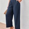 JASAMBAC Women's Capri Linen Wide Leg Pants Summer Boho Wide Leg Pants Smocked High-Rise Waist Casual Beach Pants with Pocket