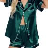 Womens Silk Satin Pajamas Set Button Down Pj Sets Short Sleeve Sleepwear Set S-XXl
