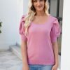 81wlMQ30FxL._AC_SL1500 Puff Short Sleeve Sweater Tops 2024 Spring Summer Trendy Square Neck Casual Pullover Sweaters T Shirts Blouses