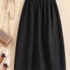 Button Front Pocket Design Skirt, Elegant Elastic Waist Split Hem Skirt For Spring & Fall, Women's Clothing