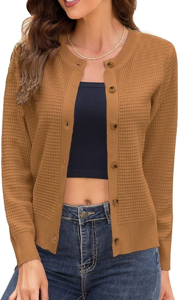 91_KThAGCHL._AC_SL1500 Women's Crew Neck Button Down Long Sleeve Solid Knit Classic Cardigan Sweater