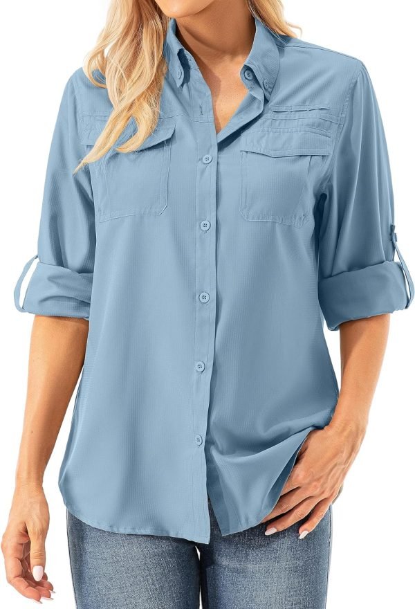 Womens UPF 50+ UV Sun Protection Safari Shirts Long Sleeve Outdoor Cool Quick Dry Fishing Hiking Gardening Shirts