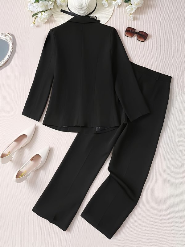 bb6d7a05-5430-4d76-bb75-c7fcfeae0183-1 Elegant Office Pants Set, Belted Lapel Long Sleeve Slim Blazer & High Waist Straight Leg Loose Pants, Women's Clothing