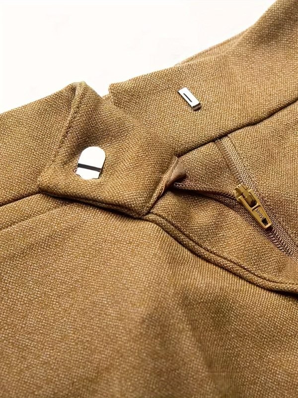 c99c5ea1-5d4c-4fbd-a077-2cb49d7646bc-1 Solid Color Elegant Office & Work Pants Set, Belt Long Sleeve Lapel Neck Blazer & Straight Leg Pants Outfits, Women's Clothing