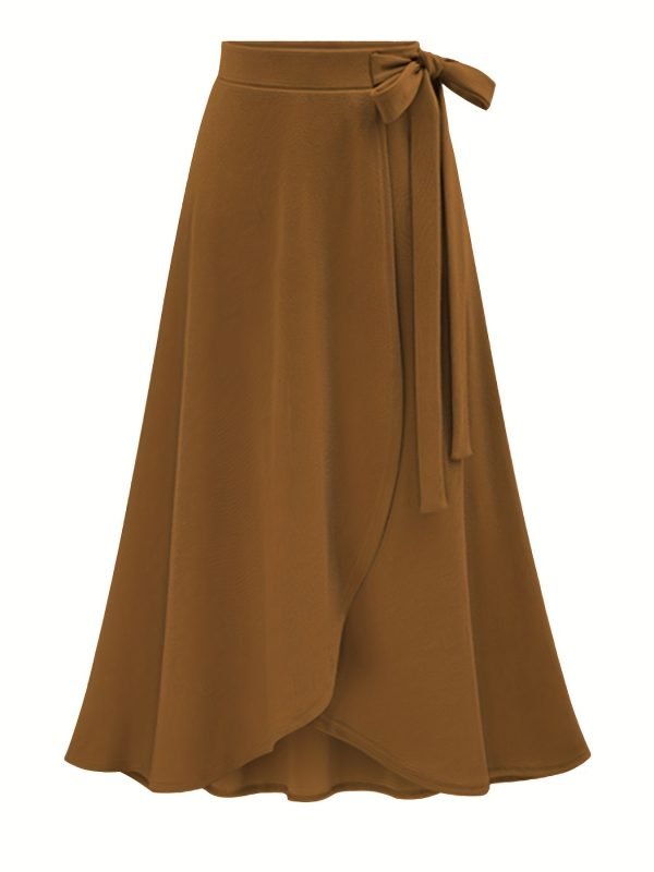 f6788e54c152c4dc49c3e772fc71695d Solid Ruffle Hem Skirts, Elegant High Waist Tied Midi Skirts, Women's Clothing