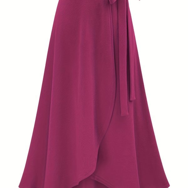 ff8bd19449182c9a16268c156359d2a8 Solid Ruffle Hem Skirts, Elegant High Waist Tied Midi Skirts, Women's Clothing