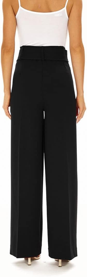 Wide Leg Stretchy Pants for Women Business Casual Pants Dress Pants with Pockets Self Tie Belted