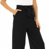 Wide Leg Stretchy Pants for Women Business Casual Pants Dress Pants with Pockets Self Tie Belted