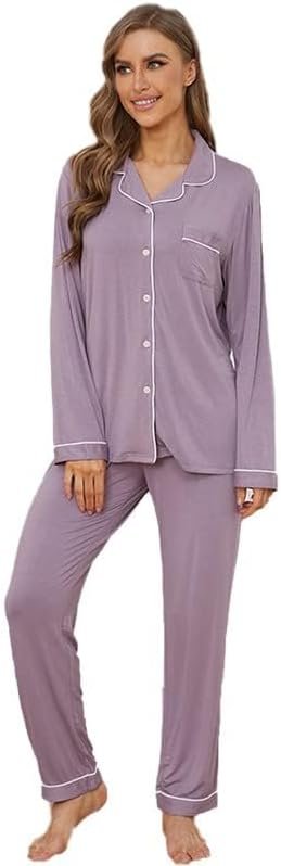 Button Up Pajamas for Women Long Sleeve Sleepwear Soft Loungewear Ladies Pjs Set XS-XXL