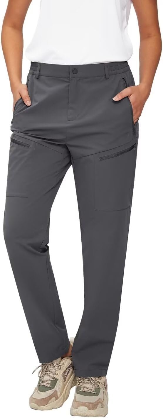 511NUZt0n6L._AC_SL1500 Women's Hiking Pants Quick Dry Lightweight Water Resistant Elastic Waist Cargo Pants with 5pcs Zipper Pockets