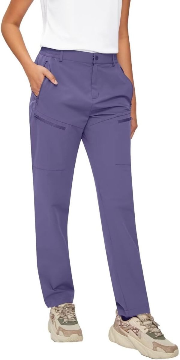 51CUcNyeDPL._AC_SL1500 Women's Hiking Pants Quick Dry Lightweight Water Resistant Elastic Waist Cargo Pants with 5pcs Zipper Pockets