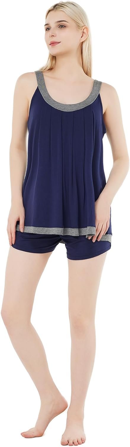 51Cr86GcHfL._AC_SL1500 Pajamas-Set Womens-Bamboo Soft-Sleepwear Vest-Shorts - Super Soft Pjs Set