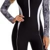 51JEihjGiGL._AC_SL1000 Women's One Piece Long Sleeve Rash Guard Knee High Bathing Suits Swimsuit Sport Surfing Wear Athletic Swimwear