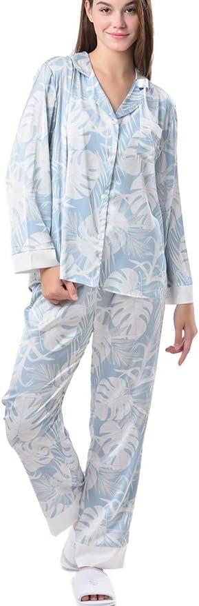 Women's Silky Satin Pajamas Set Long sleeve and Pants Sleepwear Soft and Comfy Button Down Loungewear Relaxed Fit