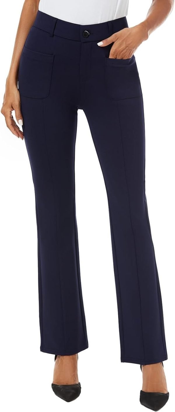 Women's High Waist Stretchy Bootcut Dress Work Slacks Pants with Pockets