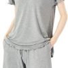 Soft Bamboo Viscose Pajamas Set for Women Summer Sleepwear Pjs Comfy Short Sleeve Tops Capri Pants Sets