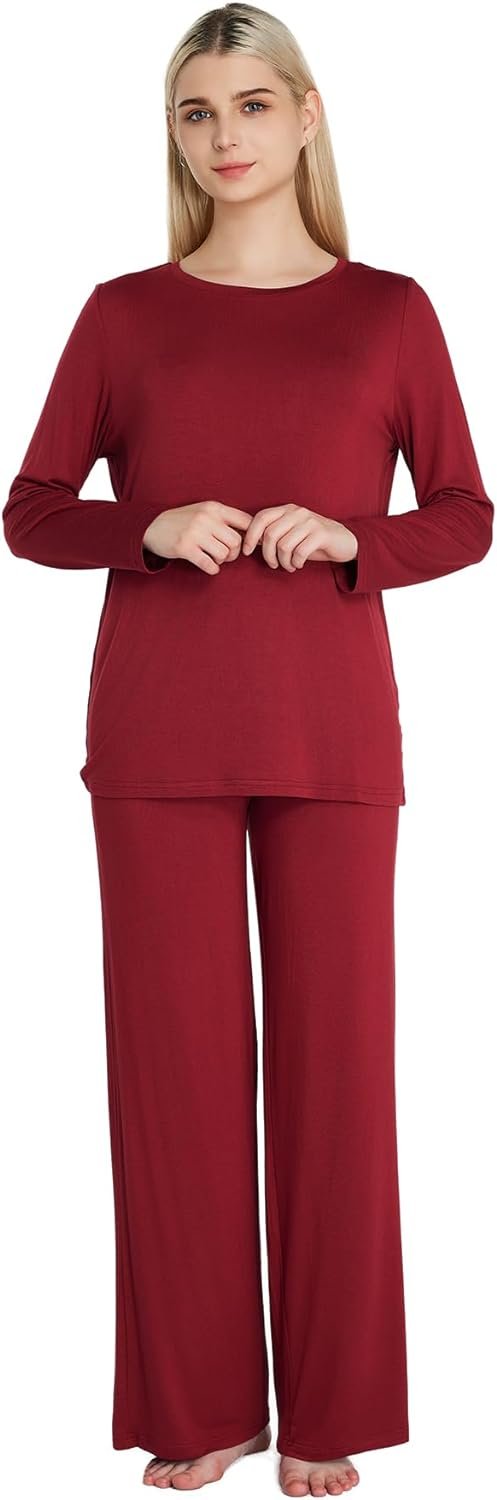 Loungewear Set pajamas Womens sleepwear Bamboo Viscose Long Sleeve t shirt Long Pants Super Soft Novelty Pjs Set